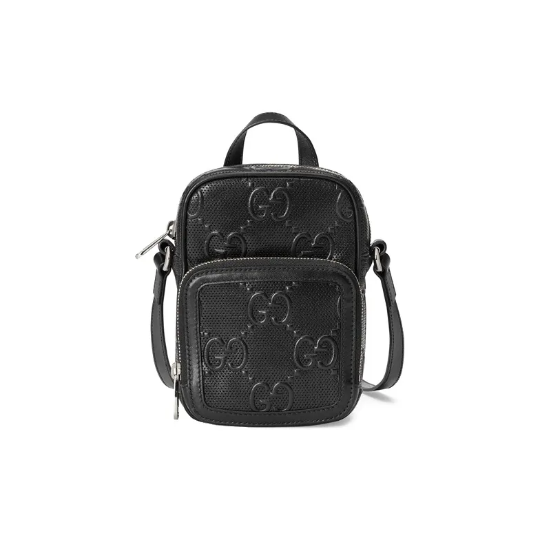GUCCI Leather Cell Phone Pouch, Crossbody Handbag, Shoulder Bag Unisex Black-0