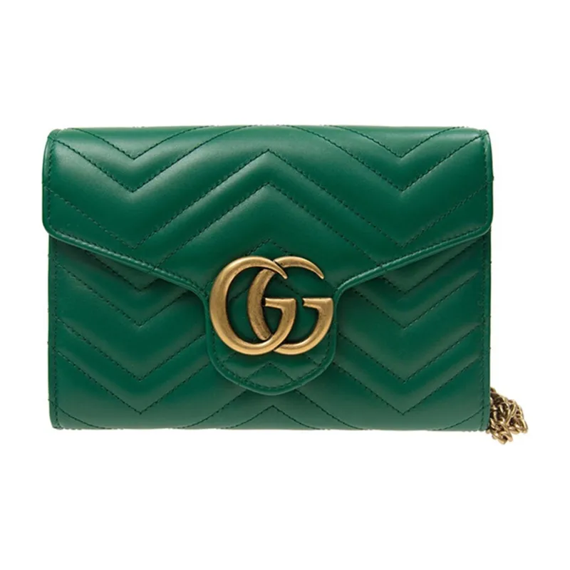 GUCCI Marmont Quilting Leather Envelope Bag Shoulder Bag Crossbody Bag Mini Women's Green-1