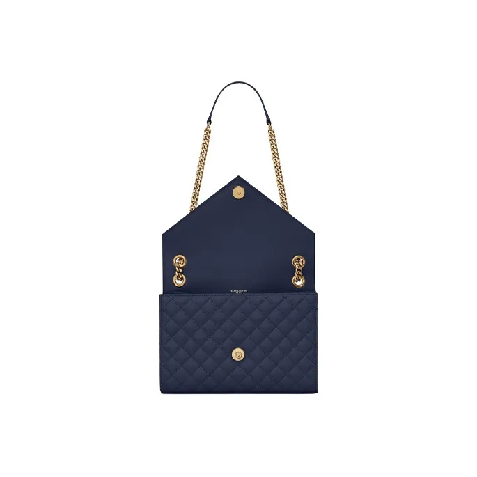 SAINT LAURENT ENVELOPE Leather Envelope Bag Chain Bag Shoulder Bag Crossbody Bag Medium Size Women's Navy Blue-3