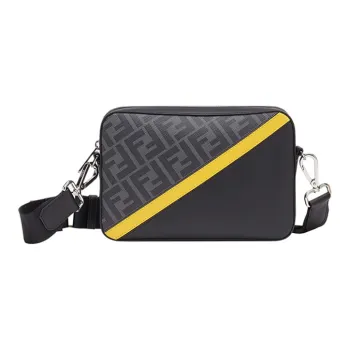 FENDI Coated Canvas With Leather Camera Bag, Crossbody Bag, Shoulder Bag Regular Men's Black, Gray, & Yellow