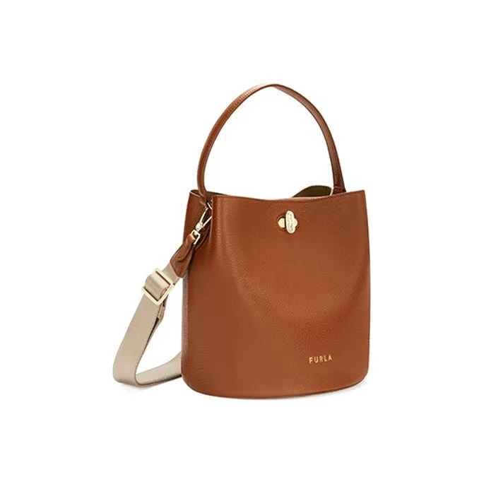 Furla Danae Leather Bucket Bags Crossbody Bag Shoulder Bag Small Size Women's Cognac-1
