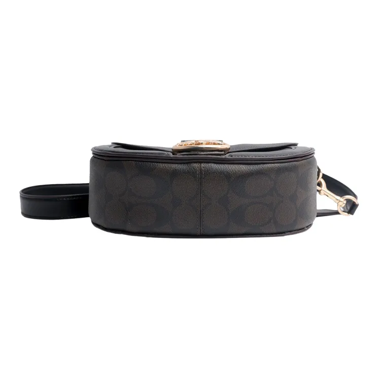 COACH Georgie Canvas With Leather Bacchus Bag Saddle Bag Shoulder Bag Crossbody Bag Small Size Women's Dark Brown/Black-4