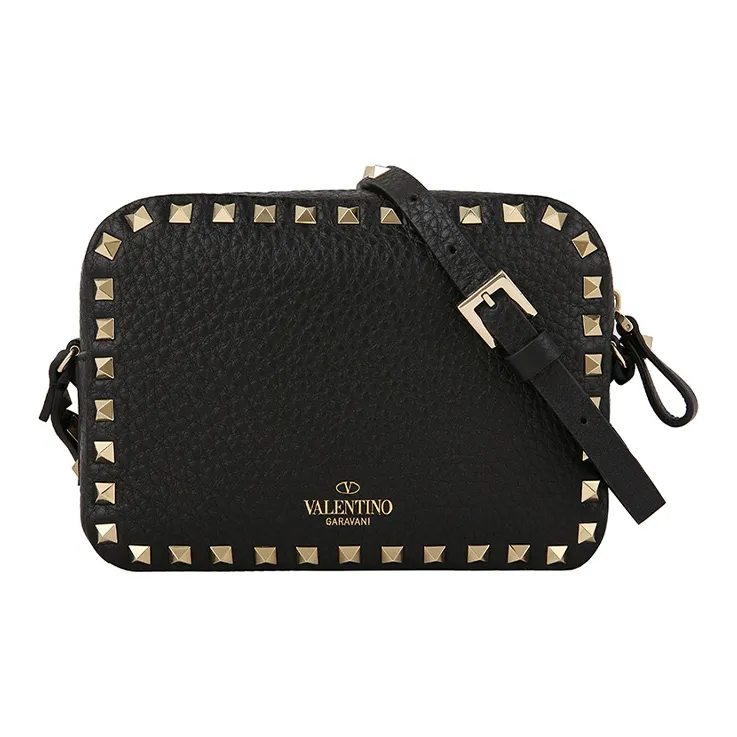 Valentino Cow Leather Camera Bag, Small Square Bag, Crossbody Bag, Shoulder Bag Women's Black-2