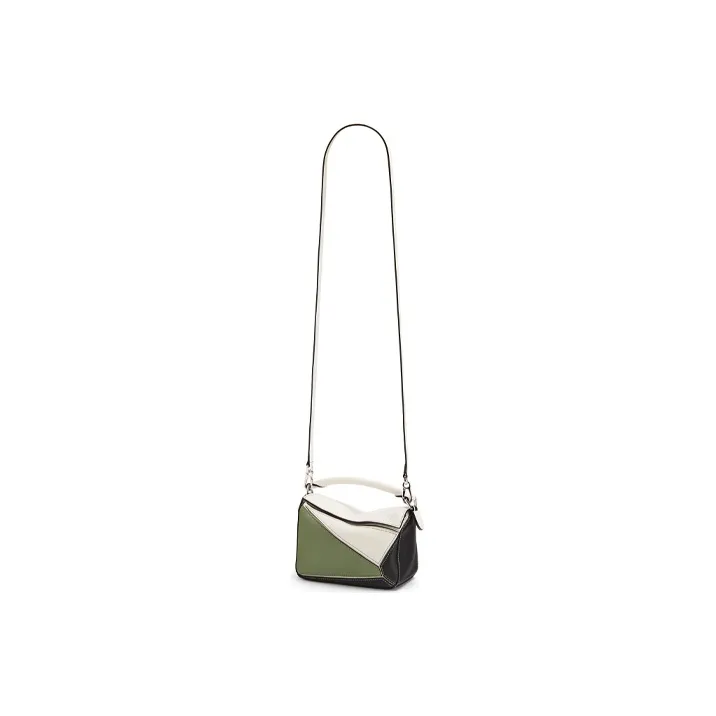 LOEWE Puzzle Cow Leather Portable Crossbody Bag Shoulder Bag Mini Women's White/Green-4