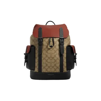 COACH Hudson Canvas With Leather Backpack Tubas Men's Khaki & Black