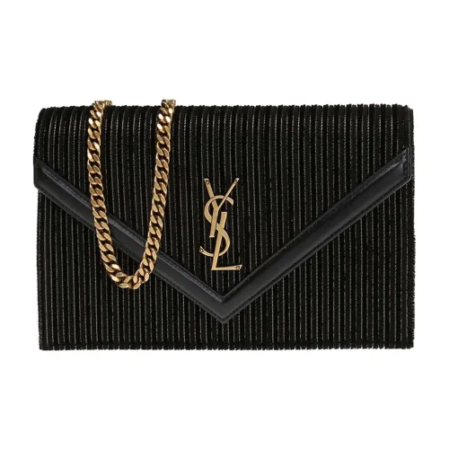 SAINT LAURENT Monogram Velvet With Leather Chain Wallet Crossbody Bag Shoulder Bag Women's Black