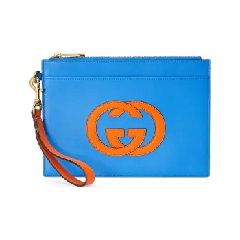 GUCCI Leather Wristband Clutch Unisex Blue/Orange