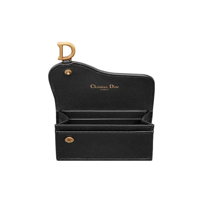 DIOR Saddle Grained Calfskin Saddle Bag Card Holder Women's Black-3