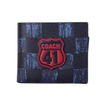 COACH Compact PVC Wallet Clutch Men's Blue Black