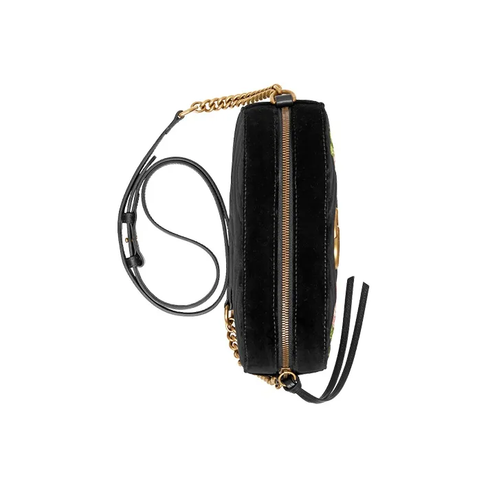 GUCCI Marmont Quilted Velvet Camera Bag, Chain Bag, Crossbody Bag, Shoulder Bag Women's Black-5