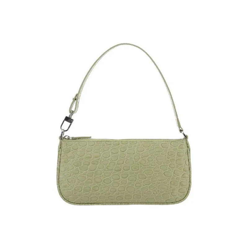By Far Mini Rachel Leather Zip Closure Shoulder Bag Handbag Mini Women's Olive Green-0