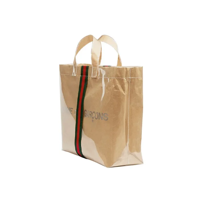 GUCCI CDG Rei Kawakubo Collaboration Kraft Paper PVC Tote Bag, Shopping Bag, Handheld Handbag Unisex Beige Yellow-1