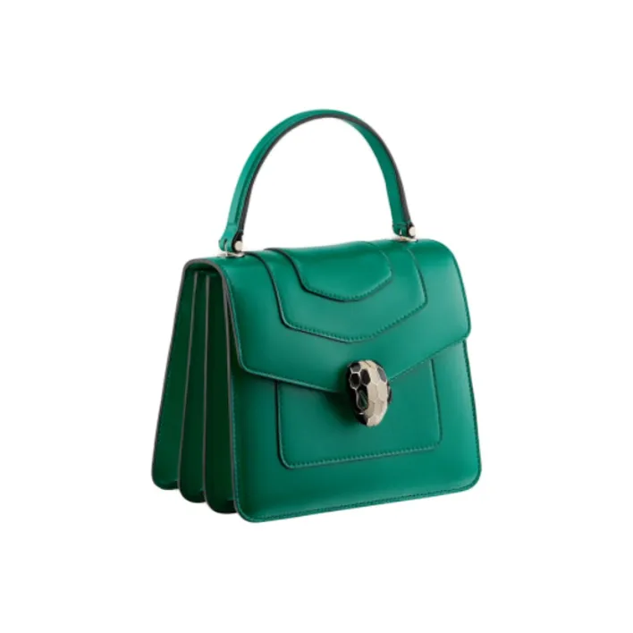 BVLGARI Serpenti Forever Cow Leather Handbag Small Size Women's Green-1