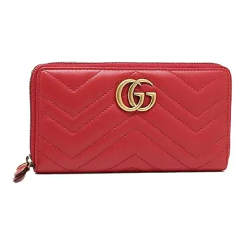 GUCCI GG Marmont Quilted Leather Wallet Women's Red