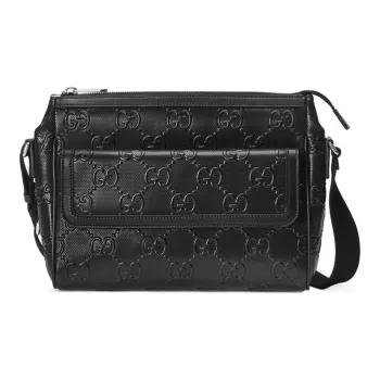 GUCCI Leather Messenger Bag, Crossbody Bag, Shoulder Bag Unisex Black