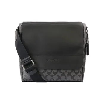 COACH Houston Canvas Cow Leather Patchwork Messenger Bag Crossbody Bag Shoulder Bag Medium Size Men's Black