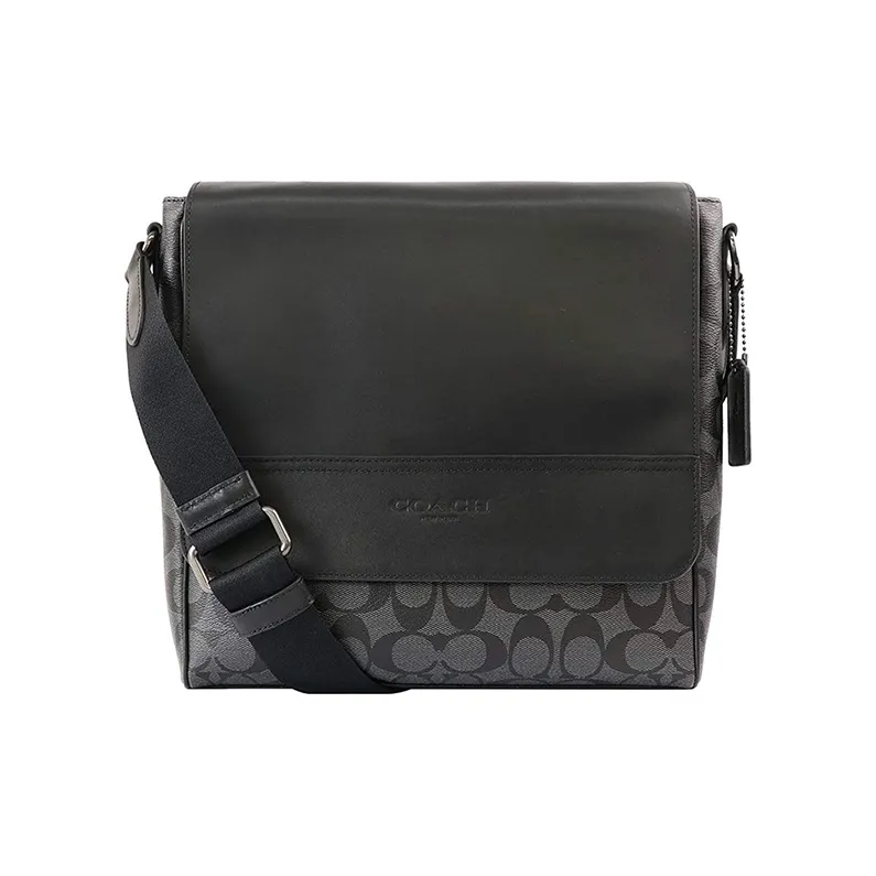 COACH Houston Canvas Cow Leather Patchwork Messenger Bag Crossbody Bag Shoulder Bag Men's Black-0
