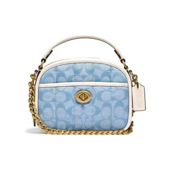 COACH Lunchbo Canvas Shoulder Bag Crossbody Bag Handbag Small Size Women's Blue Monogram