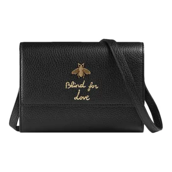 GUCCI Animalier Series Leather Shoulder Bag Women's Black