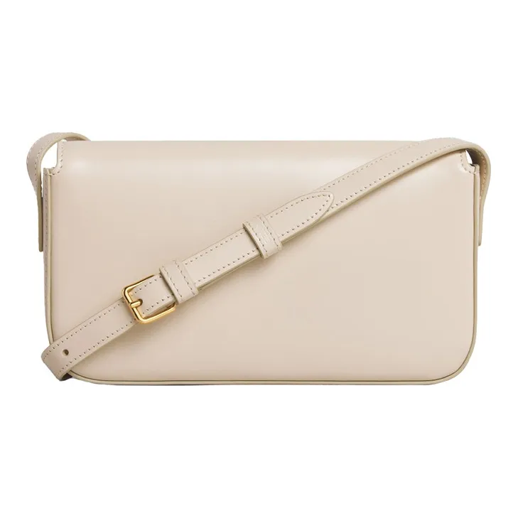 CELINE Triumph Gate Triomphe Shiny Cow Leather Shoulder Bag Crossbody Bag Women's Ivory White-2