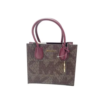 MICHAEL KORS Mercer Canvas With Leather Trunk Bag Portable Crossbody Bag Shoulder Bag Medium Size Women's Berry Red