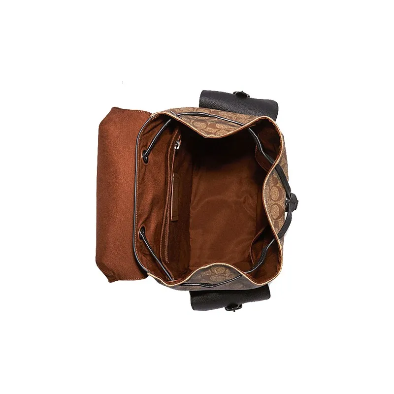 COACH Hudson Canvas With Leather Backpack Medium Size Men's Khaki Brown & Black-2