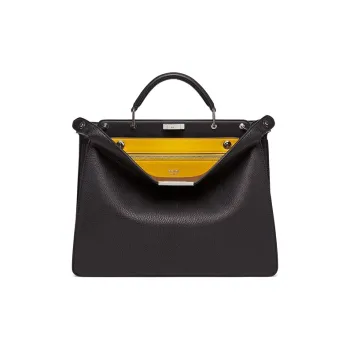 FENDI Peekaboo ISeeU Cow Leather Shoulder Bag, Crossbody Bag, Handbag Large Size Men's Black
