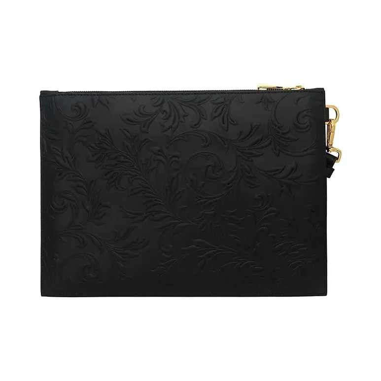 VERSACE Cow Leather Coin Purse Commute Clutch Large Size Men's Black-2