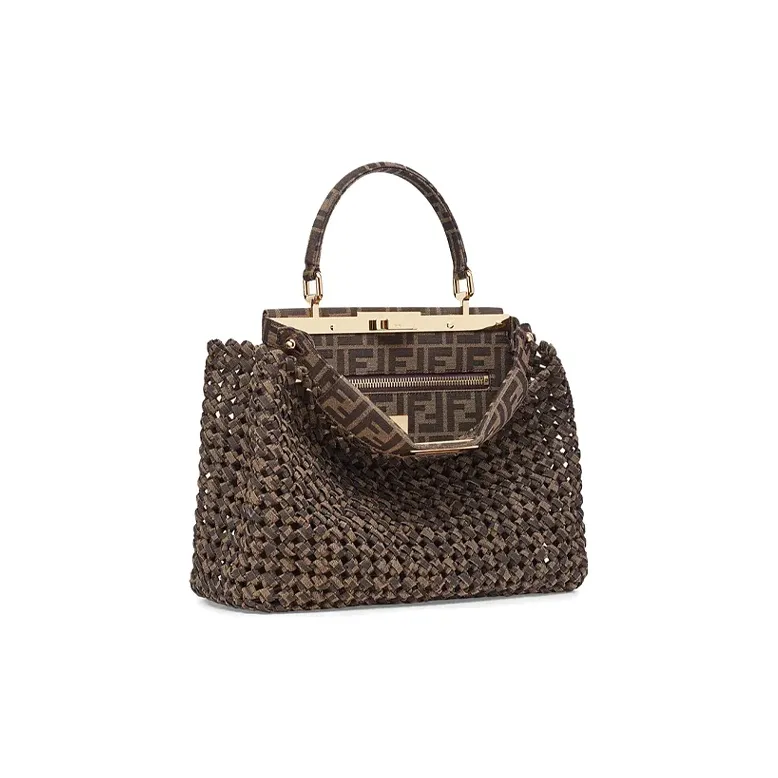 FENDI Peekaboo Polyester Shoulder Bag Crossbody Bag Handbag Women's Brown-1
