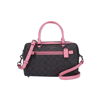 COACH Rowan With Leather Boston Bucket Bag Shoulder Bag Crossbody Bag Handbags Medium Size Women's Brown With Pink