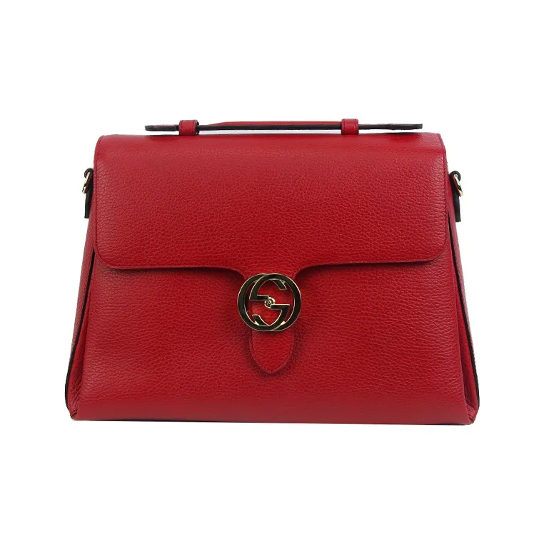 GUCCI Leather Cow Leather Messenger Bag Trunk Bag Crossbody Handbag Shoulder Bag Women's Red-0