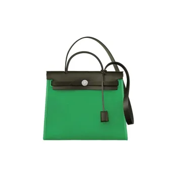 HERMES Herbag Zip Canvas With Hunter Cow Leather Handbag, Shoulder Bag, Crossbody Bag Women's Bamboo Green/Khaki