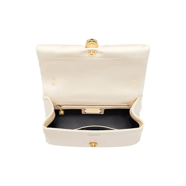 BVLGARI Serpenti Cabochon Calfskin Snake Head Handbag, Crossbody Bag, Shoulder Bag Women's White-3