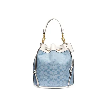 COACH Canvas With Leather Handbag Shoulder Bag Crossbody Bag Medium Size Women's White & Denim Blue