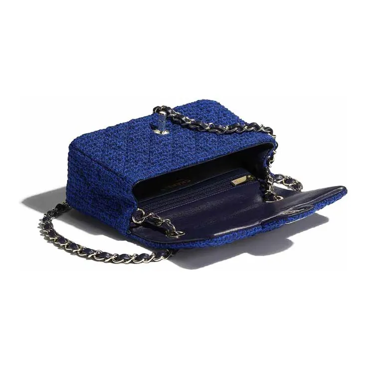 CHANEL Classic Flap CF Twill Soft Nappa & Metal Shoulder Bag, Crossbody Bag Women's Dark Blue-2