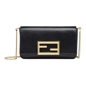 FENDI Calfskin Chain Wallet Shoulder Bag Crossbody Bag Mini Women's Black