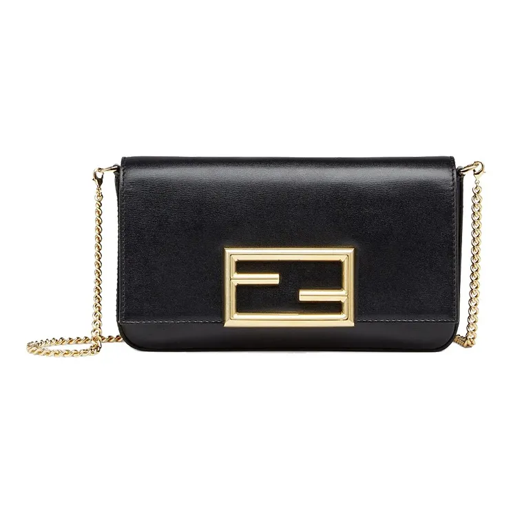 FENDI Calfskin Chain Wallet Shoulder Bag Crossbody Bag Mini Women's Black-0