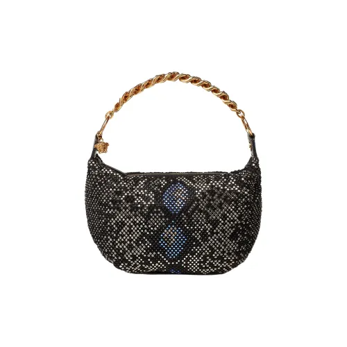 VERSACE Leather Crystal Bag Shoulder Bag Women's Black