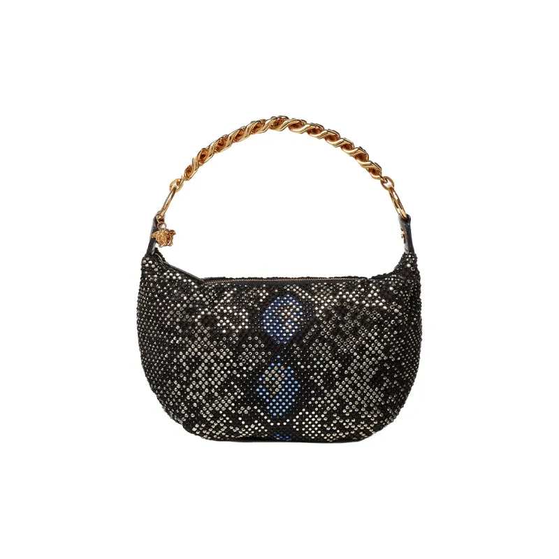 VERSACE Leather Crystal Bag Shoulder Bag Women's Black-0