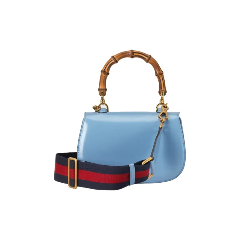 GUCCI Bamboo 1947 Leather Shoulder Bag, Crossbody Bag, Handbag Small Size Women's Blue-2