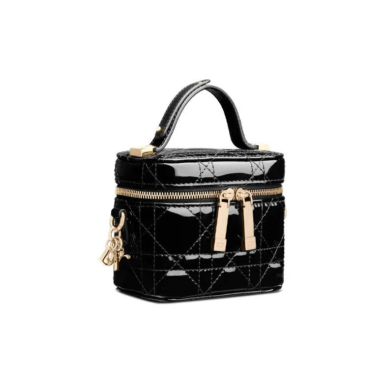 DIOR Lady Dior Patent Leather Cowhide Makeup Bag One Shoulder Handbag Extra Mini Women's Black-1