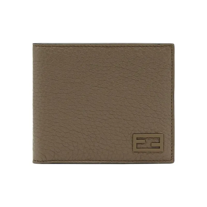 FENDI Leather Money Clip Card Holder Wallet Men's Light Brown-0