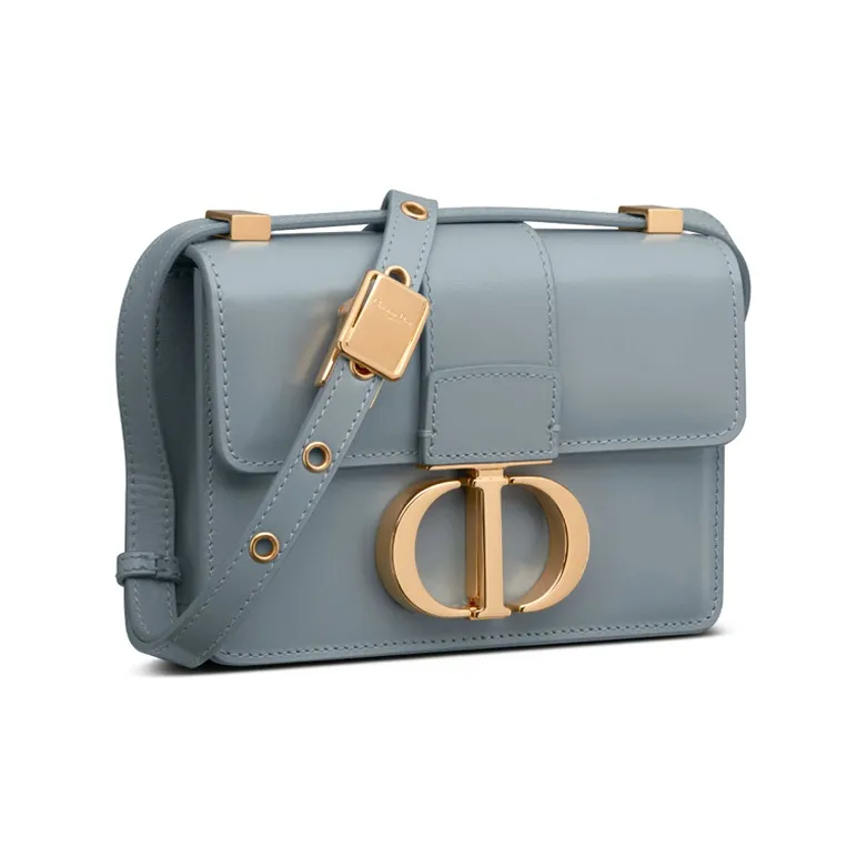 DIOR 30 Montaigne Collection Polished Calfskin Box Bag, Crossbody Bag, Shoulder Bag Women's Blue Gray-1