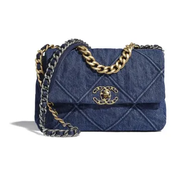 CHANEL 19Bag Denim Flap Bag, Shoulder Bag, Crossbody Bag Trumpets Women's Blue