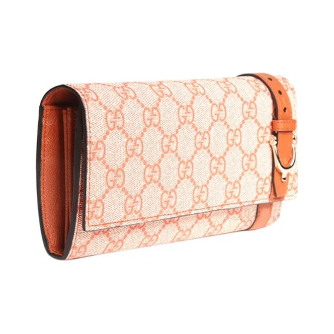 GUCCI Canvas With Leather Wallet Women's Orange & Beige-1