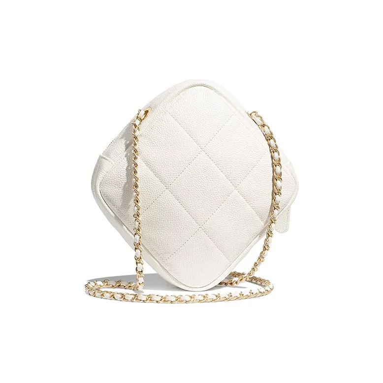 CHANEL Caviar Cow Leather Diamond Fanny Pack Trumpets Unisex White-2