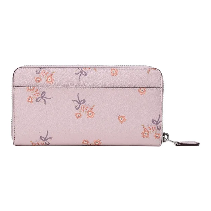 COACH Accordion Zip Leather Clutches Wallets Women's Pink-4