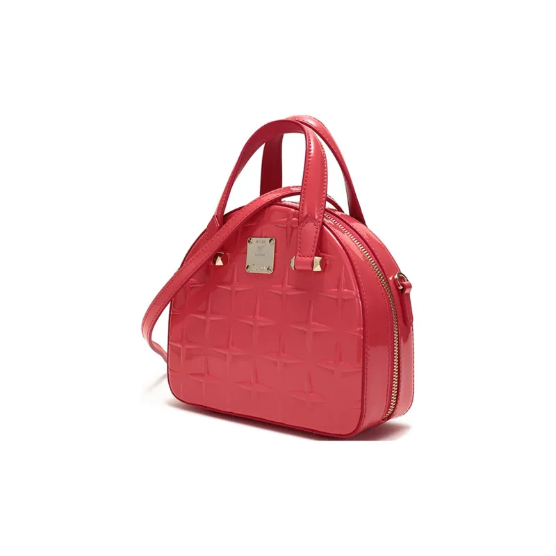 MCM Essential Visetos Origina Shiny Leather Portable Crossbody Bag, Shoulder Bag Mini Women's Watermelon Red-1