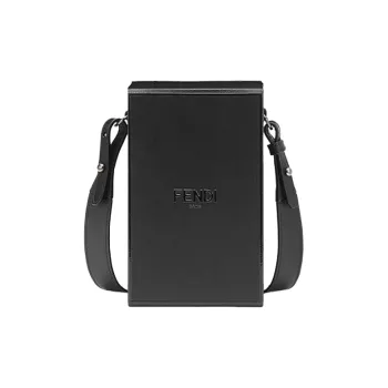 FENDI Leather Box Bag Cell Phone Pouch Crossbody Bag Shoulder Bag Men's Black