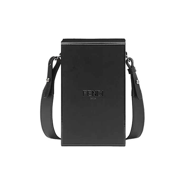 FENDI Leather Box Bag Cell Phone Pouch Crossbody Bag Shoulder Bag Men's Black-0